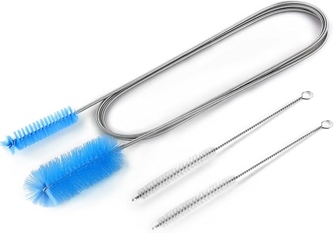 Flexible Long Drain Brush, Double Elastic Ended Nylon Cleaner Hose Tube Pipe Brush 67 inch Stainless Steel and 2 Pcs of 8 inch Straw Cleaning Brush (Blue) by SPESHALU