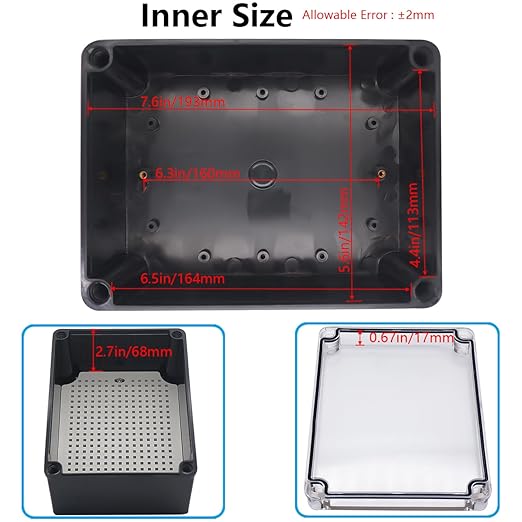 Junction Box,IP67 Waterproof ABS Black Project Box Clear Cover with Mounting Plate Electrical Box Enclosure for Outside Electronics 7.9 x 5.9 x 3.9inch(200x150x100mm) - Image 4