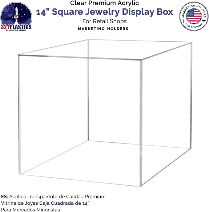 14 Inch Acrylic Display Riser Box with One Open Side No Lid Hollow Versatile One Piece Clear Square Retail Merchandise Storage Bin or Product Platform by Marketing Holders - Image 6