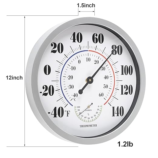 Indoor Outdoor Thermometer Wall Large Numbers Thermometer No Battery 12" Hanging Digital Weather Hygrometers for Home Garden Outside Patio Decor (Silver) - Image 3