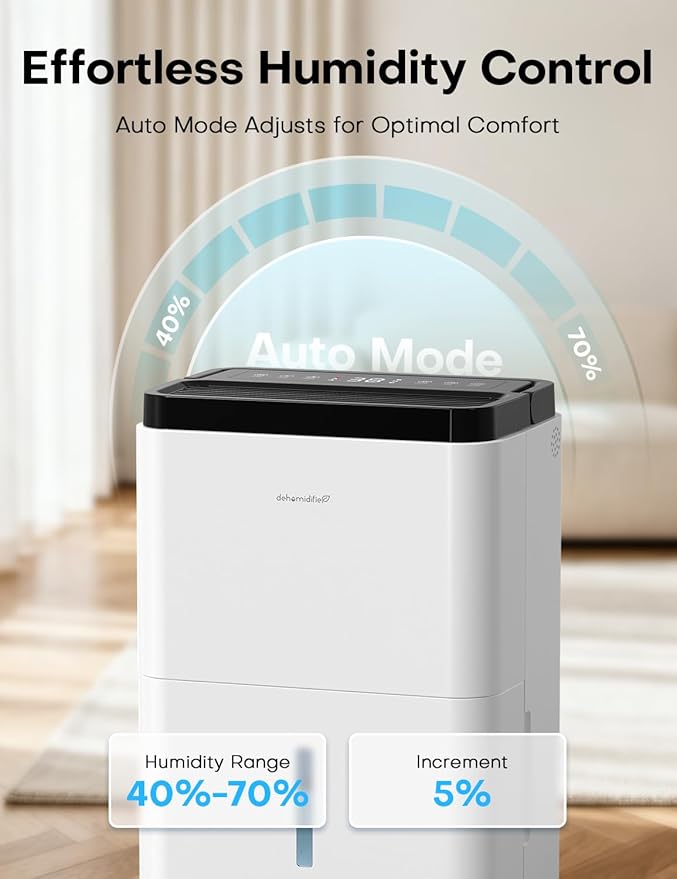 3000 Sq.Ft Dehumidifiers for Home with Drain Hose 35 Pints, Compressor Dehumidifier Smart Humidity Control, 3 Modes, 24H Timer, Auto-Defrost, Dry Clothes Dehumidifiers for Basement Bathroom Bedroom - Image 3