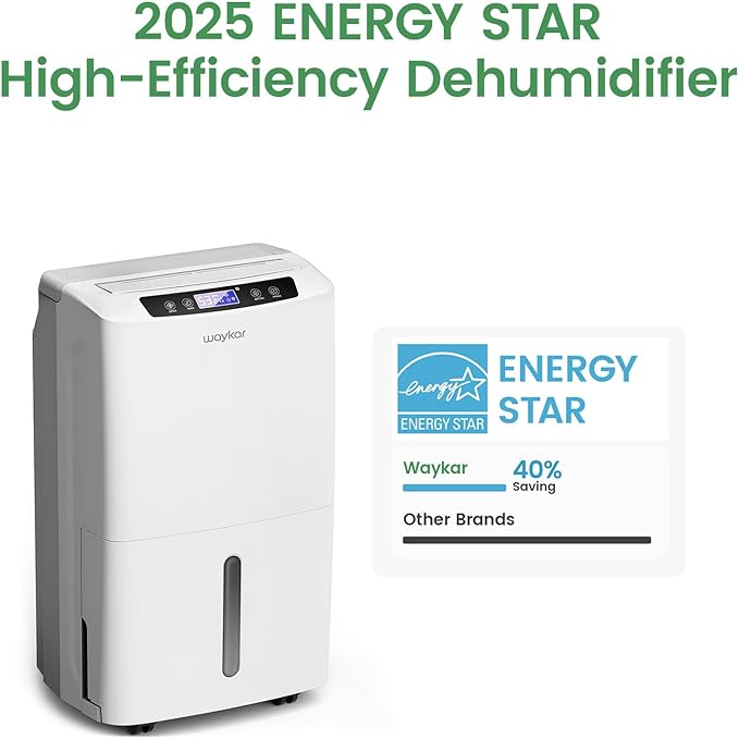 Waykar 2000 Sq. Ft. 2025 Energy Star Dehumidifier for Home and Basements, with Auto or Manual Drainage, 0.66 Gallon Water Tank Capacity - Image 3