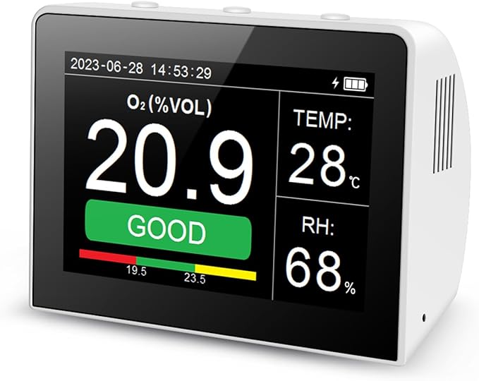 Desk O2/RH/Temp. 3-in-1 Multifunctional Air Quality Detector Temperature Humidity Monitor Indoor/Outdoor O2 Meter Tester 3.5-inch Digital Hygrothermograph with Data Logger Reable Battery for by Irfora
