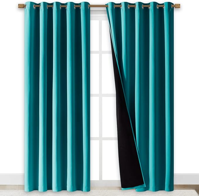 NICETOWN 100% Blackout Window Curtain Panels, Cold and Full Light Blocking Drapes with Black Liner for Nursery, 84" Drop Thermal Insulated Draperies (Peacock Teal, 2 Pieces, 70" Wide Each Panel) by NICETOWN