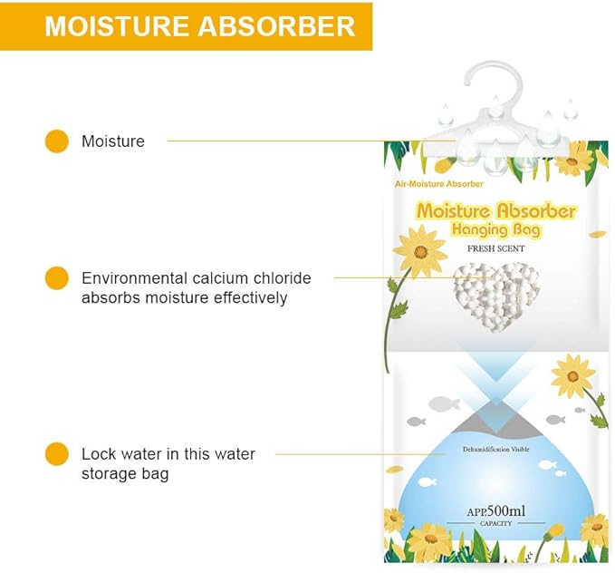 CANAGER Hanging Moisture Absorber, Fresh Scent Moistureproof Desiccant Hanging Bag，Dehumidifier Bag (8 packs) Hanging Closet Dehumidifier Bags, Moisture Absorb 12.5 oz - Image 5