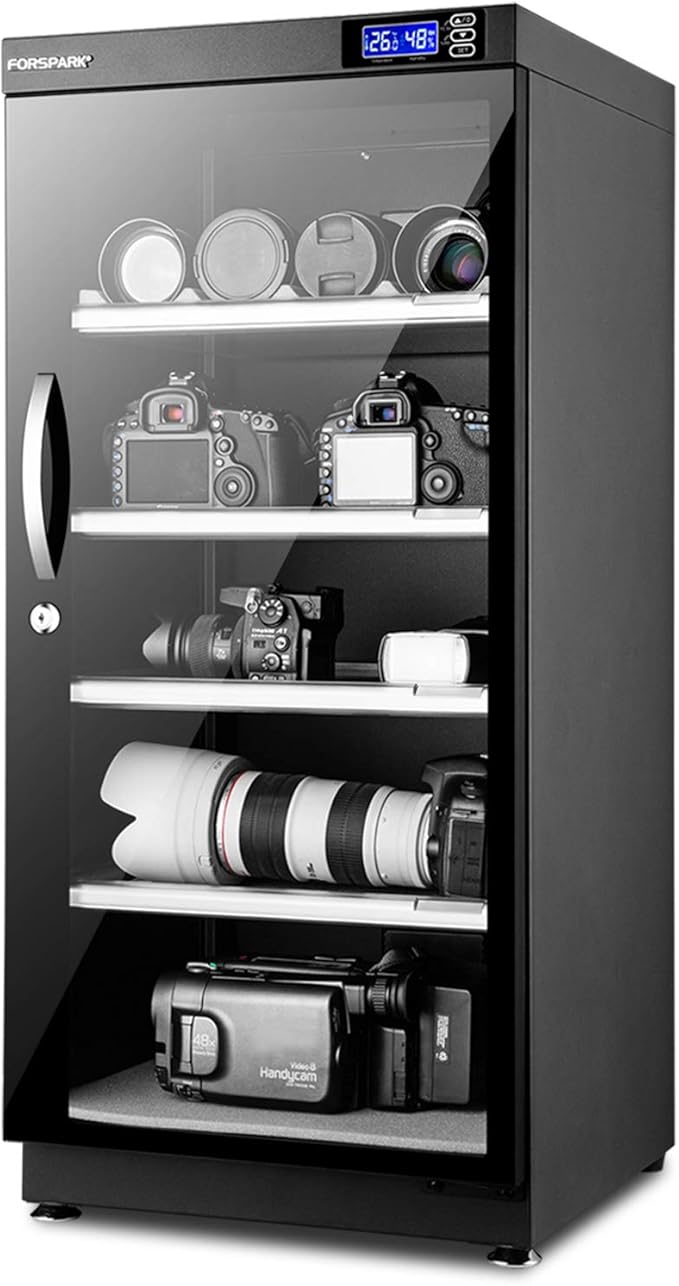 FORSPARK 125L Dual-Core Camera Dehumidifier Dry Cabinet, Quiet Humidity Control Storage with Lock & 4 Adjustable Shelves for DSLR, Lenses, Drones, Studios, Collectibles - 15W Energy Efficient, Black by forspark