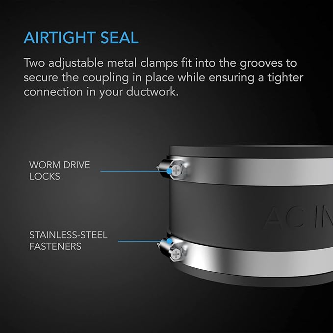 AC Infinity Noise Reduction Clamp 8-Inch, Duct Coupler with Stainless Steel Clamps, Flexible Rubber Coupling for Inline Fans and Carbon Filters in Growing and HVAC - Image 3