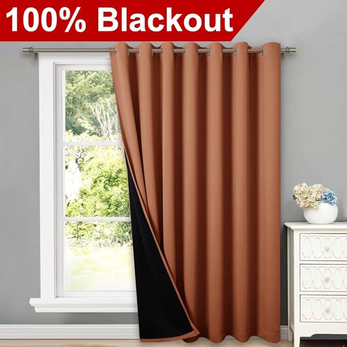 NICETOWN Burnt Orange 100% Blackout Patio Door Curtain, Super Heavy-Duty Thermal Backing Room Divider Drape Space Dividing, Privacy Assured Window Treatment(1 Panel, 100 inches W x 84 inches L) - Image 2