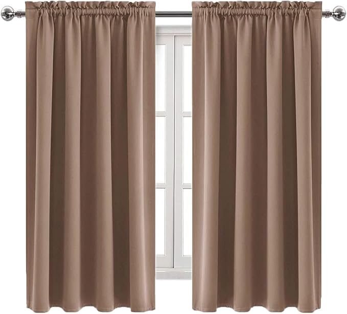 DWCN Blackout Curtains Room Darkening Thermal Insulated Bedroom Curtains Window Curtain Panels, 38 x 63 inches Long, Set of 2 Khaki Rod Pocket Drapes - Image 9