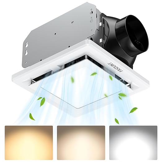 FASDUNT 2-in-1 Bathroom Exhaust Fan with Light - 110 CFM Ventilation & 1.0 Sones - Easy Installation, Energy Efficient, 3 Dimmable LED 3000K/4000K/5000K for Home Bath Office Hotel by FASDUNT