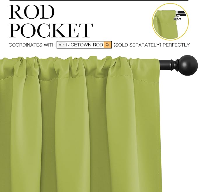 NICETOWN Green Blackout Draperies Curtains - Thermal Insulated Home Decoration Blackout Drapes for Kid's Room (1 Pair, 42 x 63 Inch, Fresh Green) - Image 3