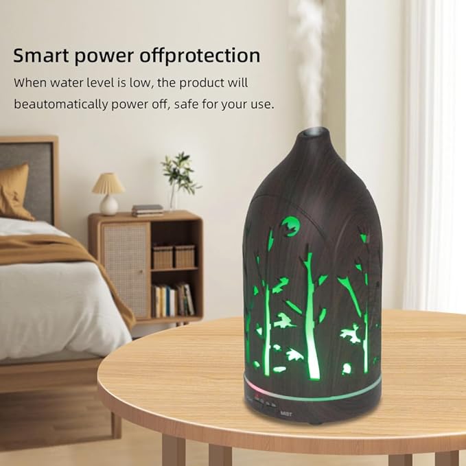 Essential Oil Diffuser,7.1''x3.5'' Air Diffusers with 3 Aromatherapy Oils Set,Small 200ml Humidifier with 7 LED Colors Lights,Waterless Auto-Off for Desk Office Home Decor Gift(Tree Dark Wood Grain) - Image 5