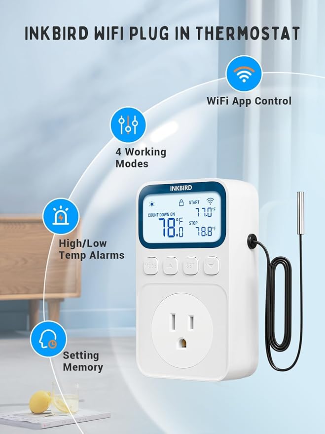 INKBIRD Plug in Thermostat WiFi 1800W 15A Heating Cooling Timer Countdown Mode - Image 2