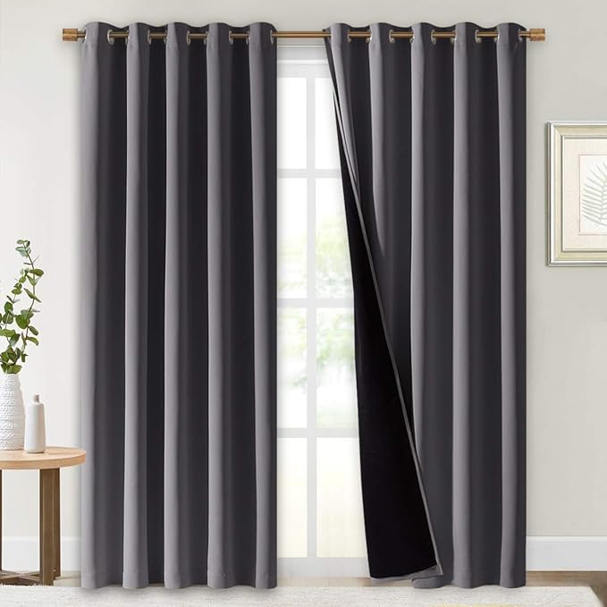 NICETOWN Grey Full Shade Curtain Panels, Pair of Energy Smart & Noise Blocking Out Blackout Drapes for Dining Room Window, Thermal Insulated Guest Room Lined Window Dressing(Gray, 70 x 84 inch) - Image 2