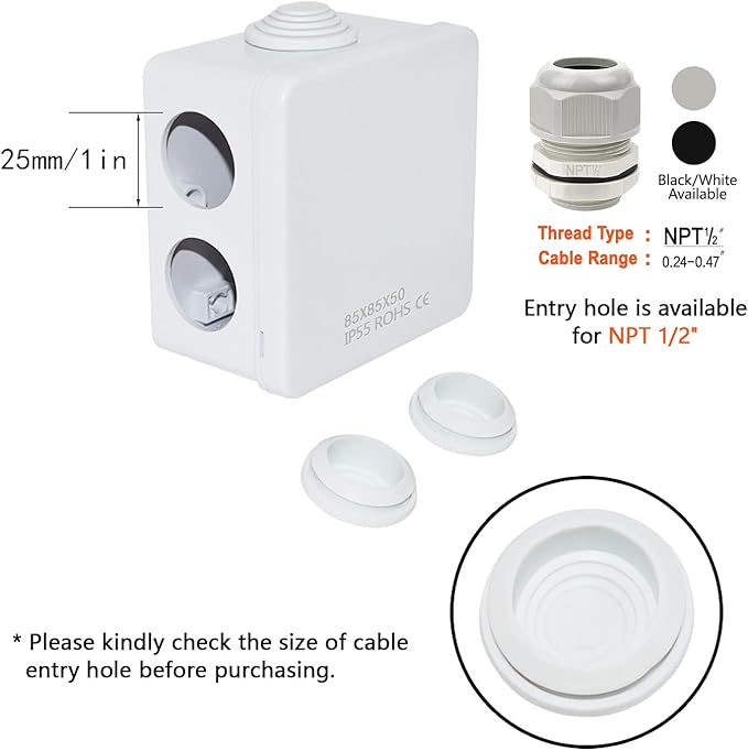 LeMotech ABS Plastic Dustproof Water Resistant IP55 Junction Box Universal Electrical Project Enclosure White 3.4 x 3.4 x 2 inch (85 x 85 x 50 mm) - Image 5
