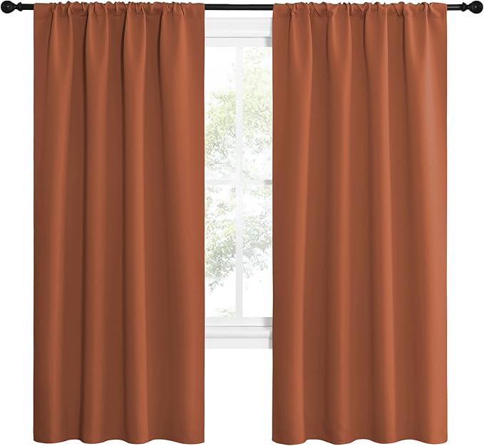 NICETOWN Blackout Curtains and Drapes - Thermal Insulated Solid Rod Pocket Blackout Draperies/Panels (Burnt Orange, 1 Pair, 42 by 72 inches) - Image 2