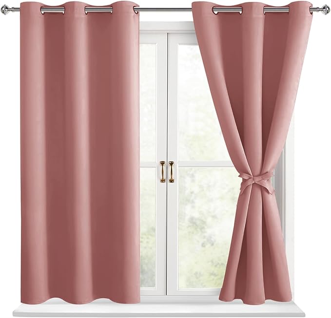 Hiasan Blackout Curtains for Bedroom - Light Blocking & Noise Reducing Window Curtains for Living Room, 2 Drape Panels Sewn with Tiebacks, Dusty Rose, 38 x 54 Inch by Hiasan