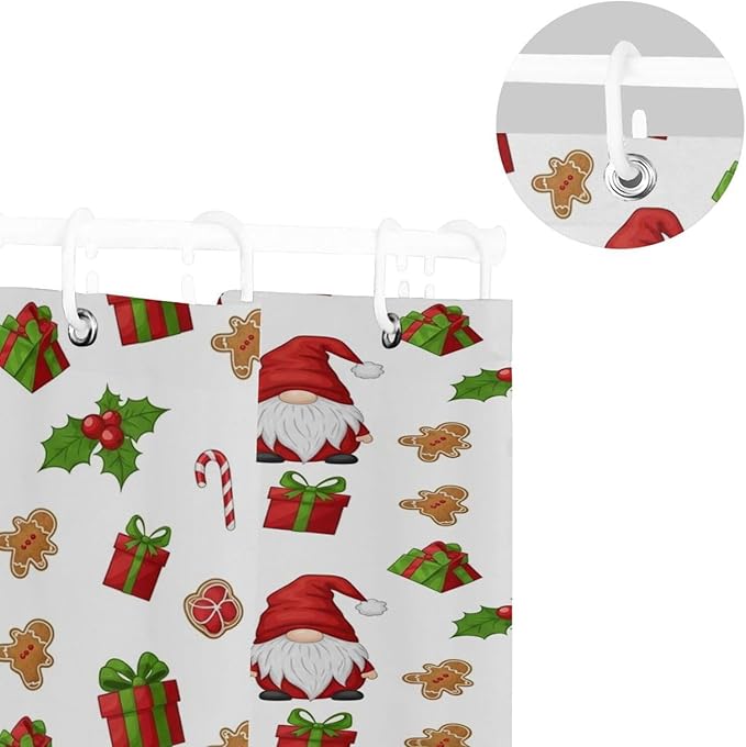 Christmas Gnome Santa White Shower Curtain Liner 72×72 inch for Bathroom Curtain Anti Mold Shower Curtain with Hooks Shower Accessories - Image 5