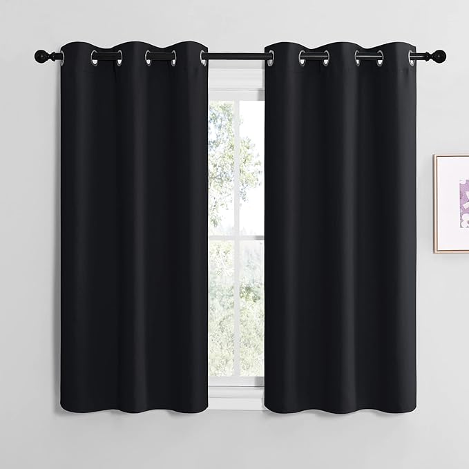 NICETOWN Blackout Draperies Window Curtain Panels, Autumn/Winter Thermal Insulated Solid Grommet Blackout Curtains/Drapes for Cafe (Set of 2, 42 inches by 48 inches, Black) by NICETOWN