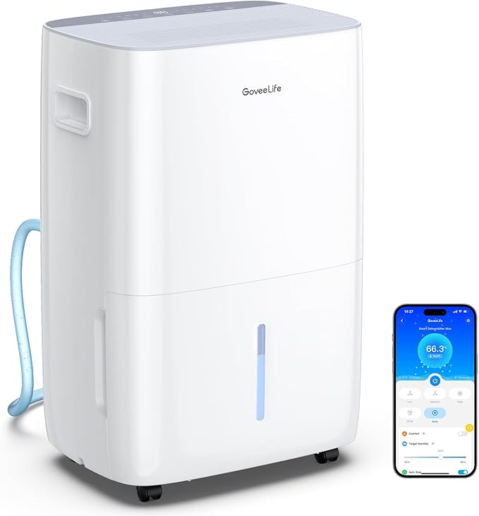 GoveeLife Dehumidifier for Home 4,500 Sq.Ft, 50 to 137 Pint Smart Auto Humidity Control, Drain Hose, 2.0Gal Bucket, Compressor Dehumidifiers for Basement with Auto Shut Off, Bathroom, Garage, w/WiFi by GoveeLife