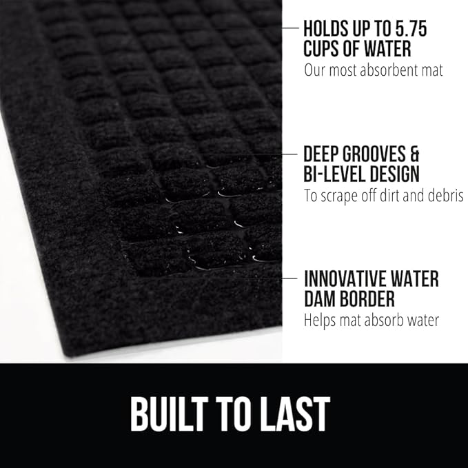 GORILLA GRIP Front Door Mat, 35x23 Black, Indoor Outdoor Ultra Absorbent HydroAbsorb Doormat, Absorbs Up to 1.7 Cups of Water, Stain and Fade Resistant, Rubber Backing Doormats, Captures Dirt, 2 Pack - Image 2