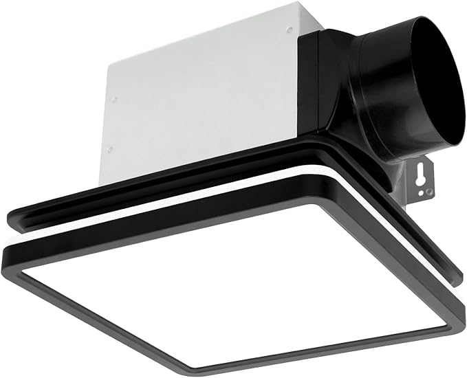 Akicon Bathroom Exhaust Fan with Light, 80CFM 2.0 Sones Exhaust Fan for Bathroom Ceiling, 15W Dimmable 3CCT LED Lights & 3.5W Nightlight Vent Fan for Home, Shower Room, Square, Black by Akicon