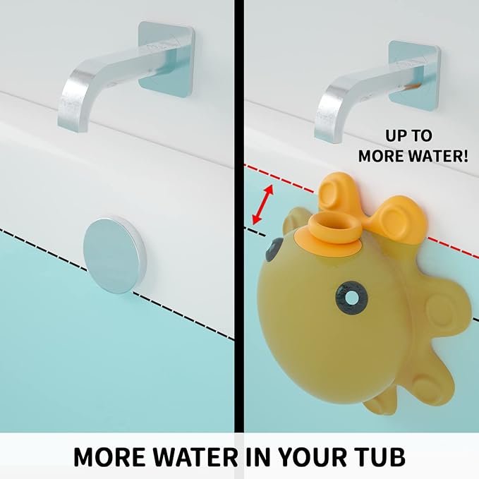Bathtub Overflow Drain Cover - Tub Soak Bath Cover, Adds Inches of Water for Deeper Bath (Silicone, Yellow) - Image 4