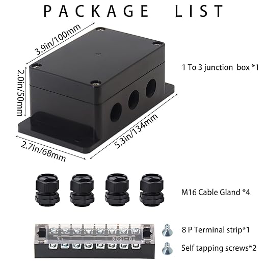 Watertight Junction Box, IP67 Waterproof Electrical Project Box with 8P 15A Barrier Terminals,1 in/3 Out Cable Glands Electronic Enclosure 3.94" x 2.68" x 1.97" - Image 7
