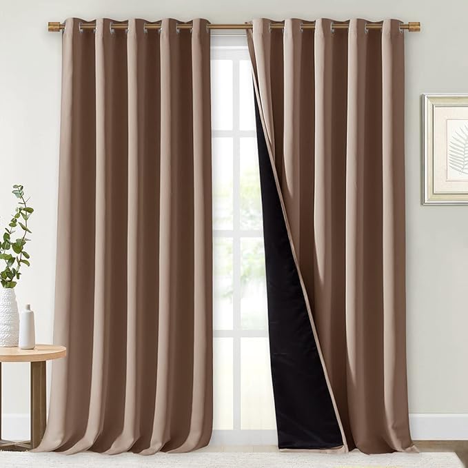 NICETOWN Warm Curtains for Winter, Complete Blackout Shades for Large Window Door, 100% Blackout Curtain Panels with Black Lined, 70 inches Width Each Panel, 95 inches Length, Cappuccino, 2 Pieces by NICETOWN
