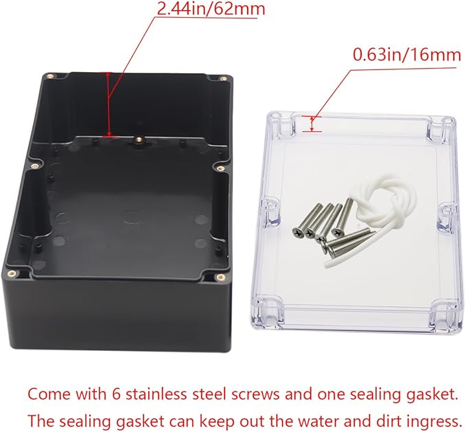Project Box IP65 Waterproof Junction Box ABS Plastic Black Electrical Boxes DIY Electronic Project Case Power Enclosure Clear Cover 9.06"x5.91"x3.35" - Image 4