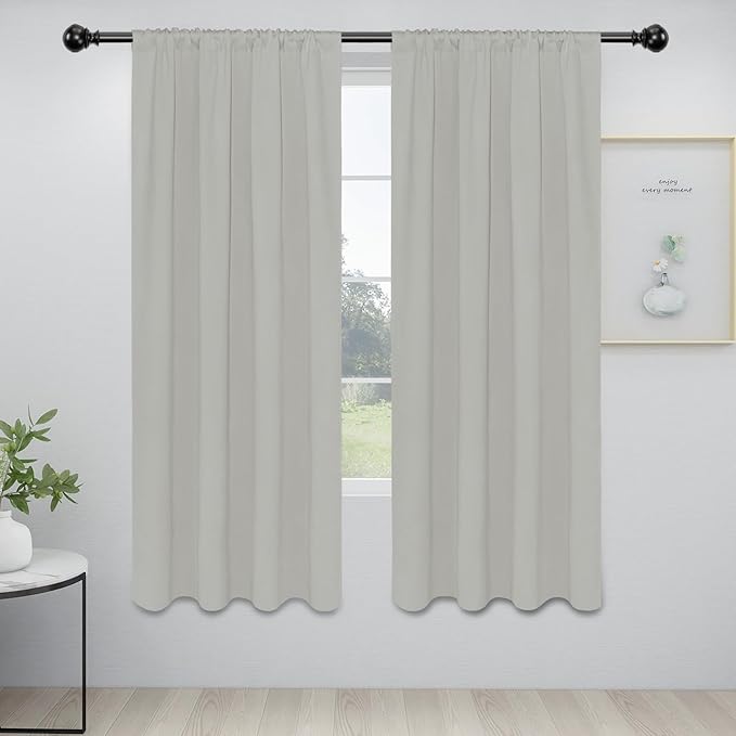 Easy-Going Rod Pocket Blackout Curtains for Bedroom, Room Darkening Window Curtains for Living Room, Thermal Insulated Noise Reduction Solid Window Drapes, 2 Panels(34x72 in, Greyish White) by Easy-Going