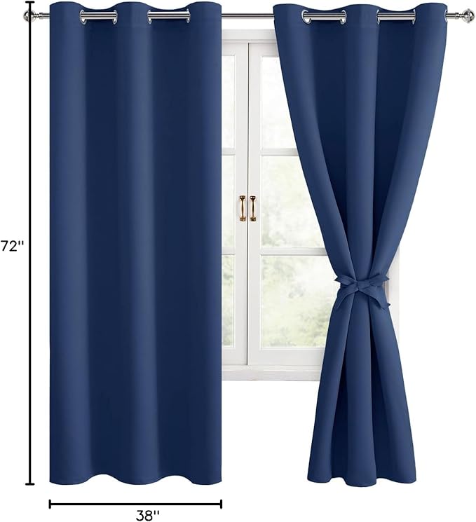 Hiasan Room Darkening Curtains for Bedroom, Noise Reducing, Energy Saving Blackout Window Curtain Panels, Sewn with Tiebacks, Set of 2, Grommet Top (Navy, Width 38 Inch x Length 72 Inch) - Image 7