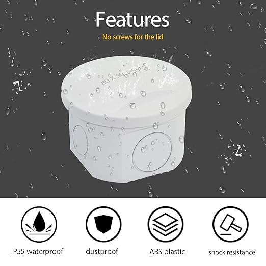 LeMotech Junction Box, Electrical Box IP55 Water Resistant Dustproof ABS Plastic Project Enclosure for Electronics White, External Size D3.3 x H2.2 inch - Image 6