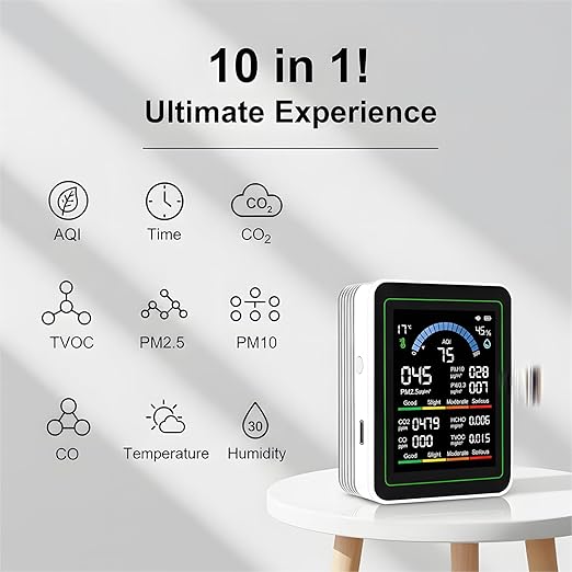 Air Quality Monitor Indoor, 10 in 1 Portable Smartair Quality Tester for CO2 | CO | TVOC | HCHO | Temp | AQI | PM0.3-1 Detection Hum for Home Cars Plants, Pets, Car, Hotel - Image 5