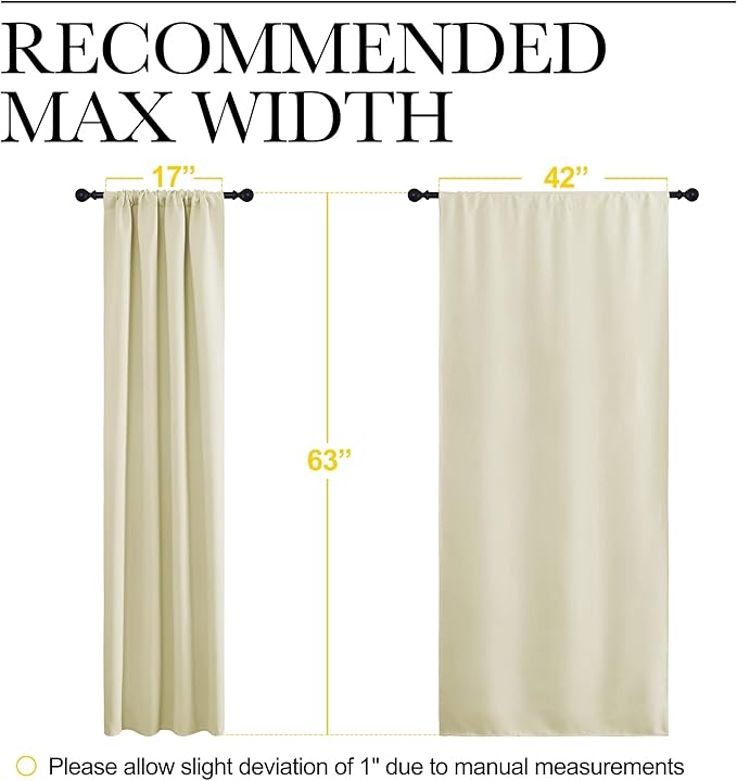 NICETOWN Blackout Curtains for Living Curtains, Room Darkening Window Curtain Panels, Easy-Care Solid Thermal Insulated Draperies/Drapes for Daughter Room (Beige, 2 Panels, 42 by 63) - Image 3