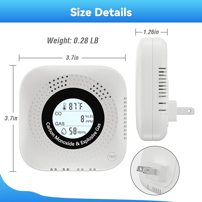 Gas Leak Detector 4-in-1 for Carbon Monoxide Detectors Methane and Propane Alarm Temperature and Humidity Monitor, Suitable for Home, Kitchen, RV, Hotel, Travel - Image 4