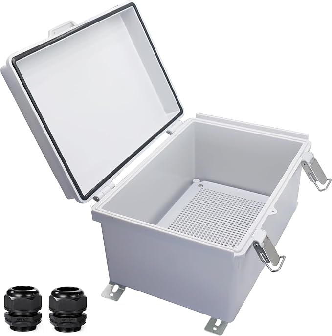 Waterproof Outdoor Electrical Box Junction Box Weatherproof IP67 ABS Plastic Enclosure Switch Router Project Box with Mounting Plate with Wall Bracket 2 Cable Glands Grey 11.1" x 7.48" x 5.5" by YETLEBOX
