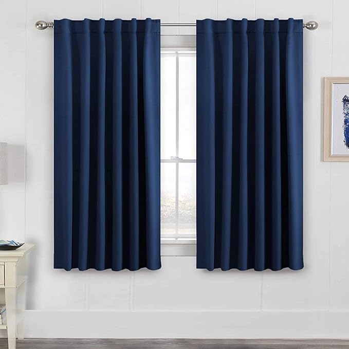 H.VERSAILTEX Blackout Curtains Thermal Insulated Window Treatment Panels Room Darkening Blackout Drapes for Living Room Back Tab/Rod Pocket Bedroom Draperies, 52 x 63 Inch, Navy Blue, 2 Panels by HVERSAILTEX