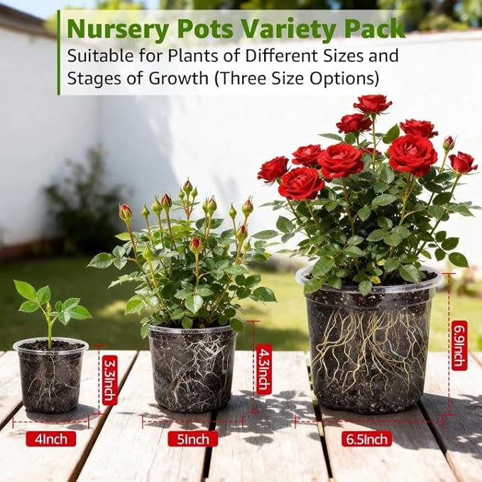 MIXC Clear Nursery Pots with Drainage Holes, 7/5/4 Inch Reinforced Transparent Plastic Seed Starter Pots, for Indoor Outdoor Gardening Seedling Planter, 30 Pack - Image 5