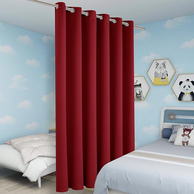 BONZER Wide Room Divider Blackout Curtain Total Privacy Wall Room Darkening Grommet Curtains for Shared Room, 96L x 70W Inch (8L x 5.8W ft), 1 Panel, Red - Image 5