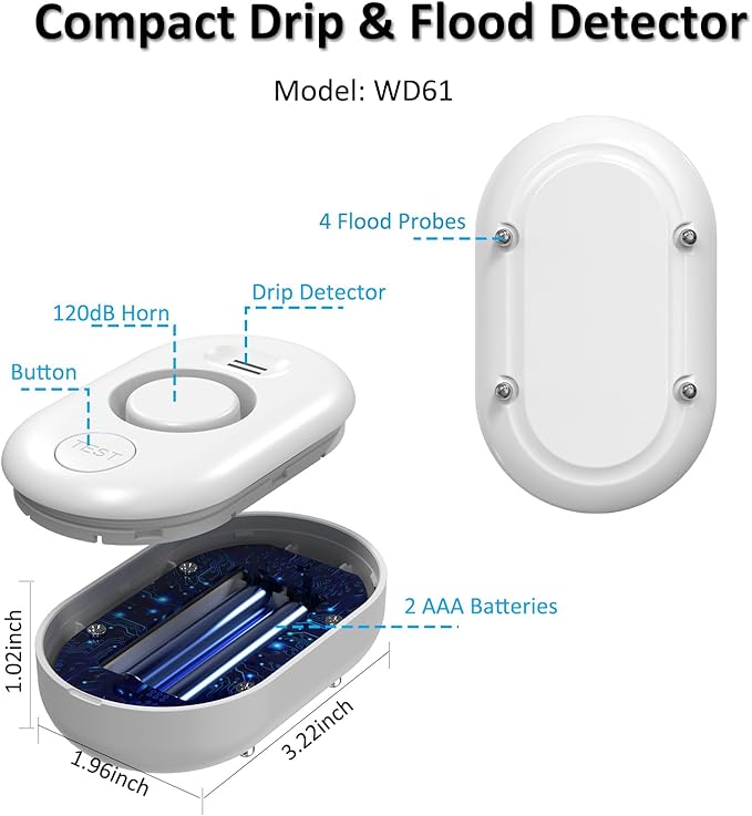 WiFi Water Leak Detector for Home with App Notification, 1 Gateway+10 Sensor, 120dB Flood/Drip Alarm for Basement/Kitchen/Bathroom/Toilet/Laundry Room, Under Sink/Drain/Pipe Leakage, W13+WD61x10-White - Image 2