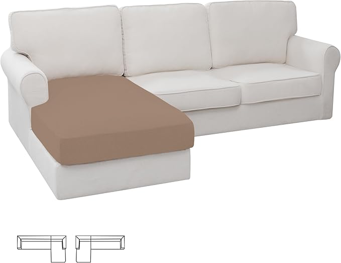 Easy-Going Stretch Sectional Couch Covers 1 Piece Chaise Lounge Slipcover L Shape Separate Cushion Couch Seat Chaise Cover for Both Left/Right Sectional Couch Camel by Easy-Going