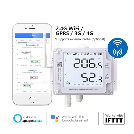 Ubibot Thermometer Hygrometer, Wireless Temperature Data Logger, Remote Humidity Monitor for Refrigerated Truck Free App Email Alarm, IFTTT 2.4GHz only (GS1-AL4G1RS WiFi & SIM) - Image 2