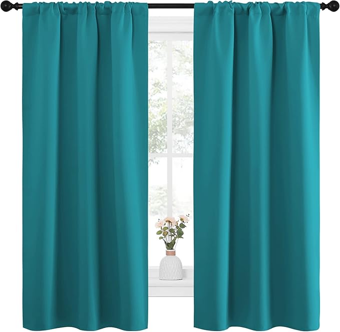 NICETOWN Peacock Blue Blackout Curtains Panels for Window, Thermal Insulated Rod Pocket Blackout Drapes/Draperies for Living Room (2 Panels, W34 x L63 inches) - Image 2