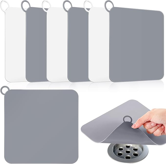 Yinkin 6 Pcs Drain Covers to Keep Bugs Out Silicone Shower Floor Tub Stoppers Bathtub Drain Stoppers Sewer Anti-Odor Mats Deodorizing Plugs for Bathroom(7.87 x 7.87 Inch,Square,Grey and White) by Yinkin