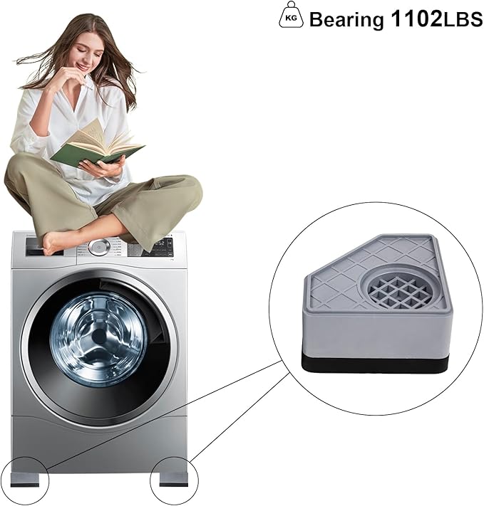 4Pcs Anti Vibration Pads for Washing Machine, Stops Washer Dryer Moving, Prevents Noise, Vibration Transfer, Antivibration Stabilizer Support Feet (Increase1.8in) - Image 7