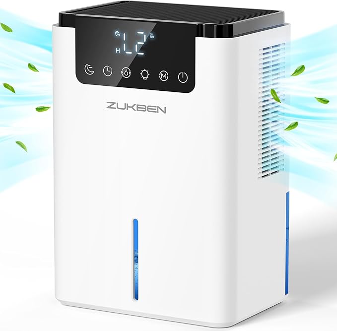Dehumidifier,75 OZ Water Tank (500 sq.ft) Dehumidifiers for Home,Quiet Dehumidifier for Bathroom Bedroom Basement RV with 12H Timer,Auto Shut Off,7 Colors LED Light,Sleep Modes by ZUKBEN