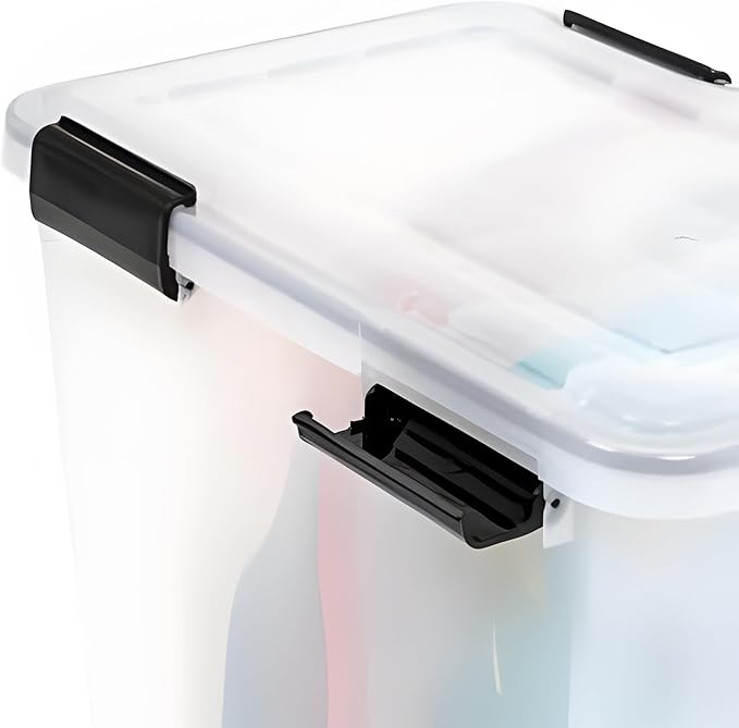 IRIS USA WeatherPro 74 Qt Storage Bins with Lids, 2 Pack, BPA-Free Plastic Gasket Box with Tight Latch and Seal, Stackable Nestable Tote Tub - Clear/Black - Image 9