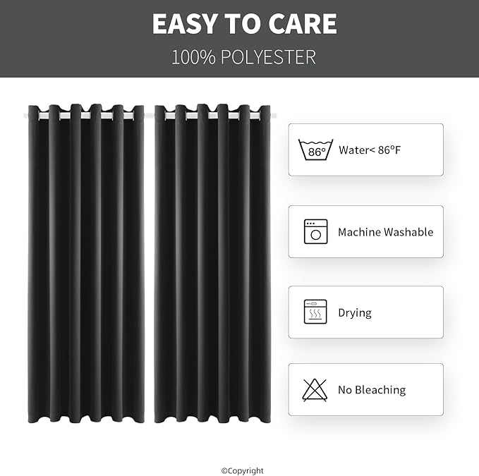 Waterproof Outdoor Curtain W84 x L84 - Grommet Top Sunlight Blocking Window Treatment Drapes Blackout Curtains for Home Bedroom Living Room Outdoor Patio Porch Gazebo (Dark Gray, 2 Panels) - Image 7