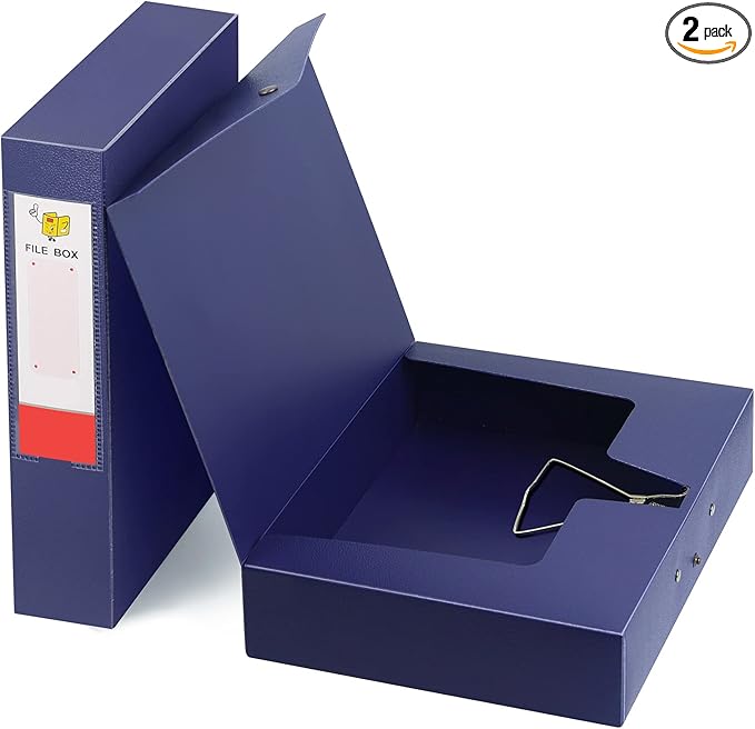 HUA JIE 2 Pack A4 Storage File Boxes Archives Case,65mm Spine,Box File Document Storage Box for Office School -Blue by HUA+JIE